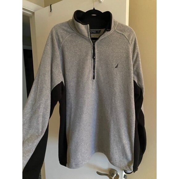 Nautica Quarter Zip Pullover Fleece Gray and Black Men's Size XL EUC - Picture 1 of 11